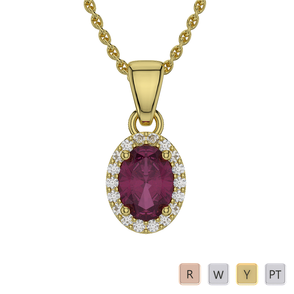 Oval Shape Ruby & Round Cut Diamond Necklaces 0570