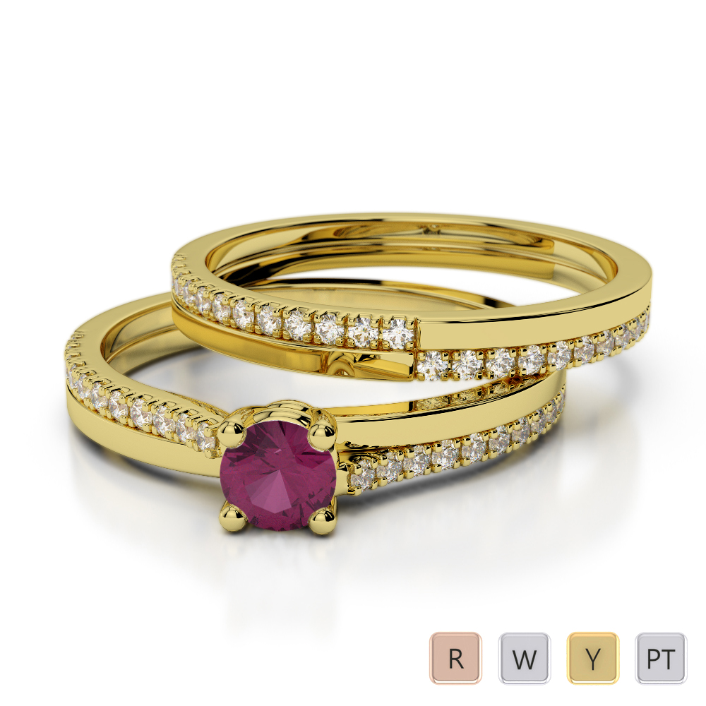 Prong Set Bridal Set Ring With Diamond and Ruby 0298