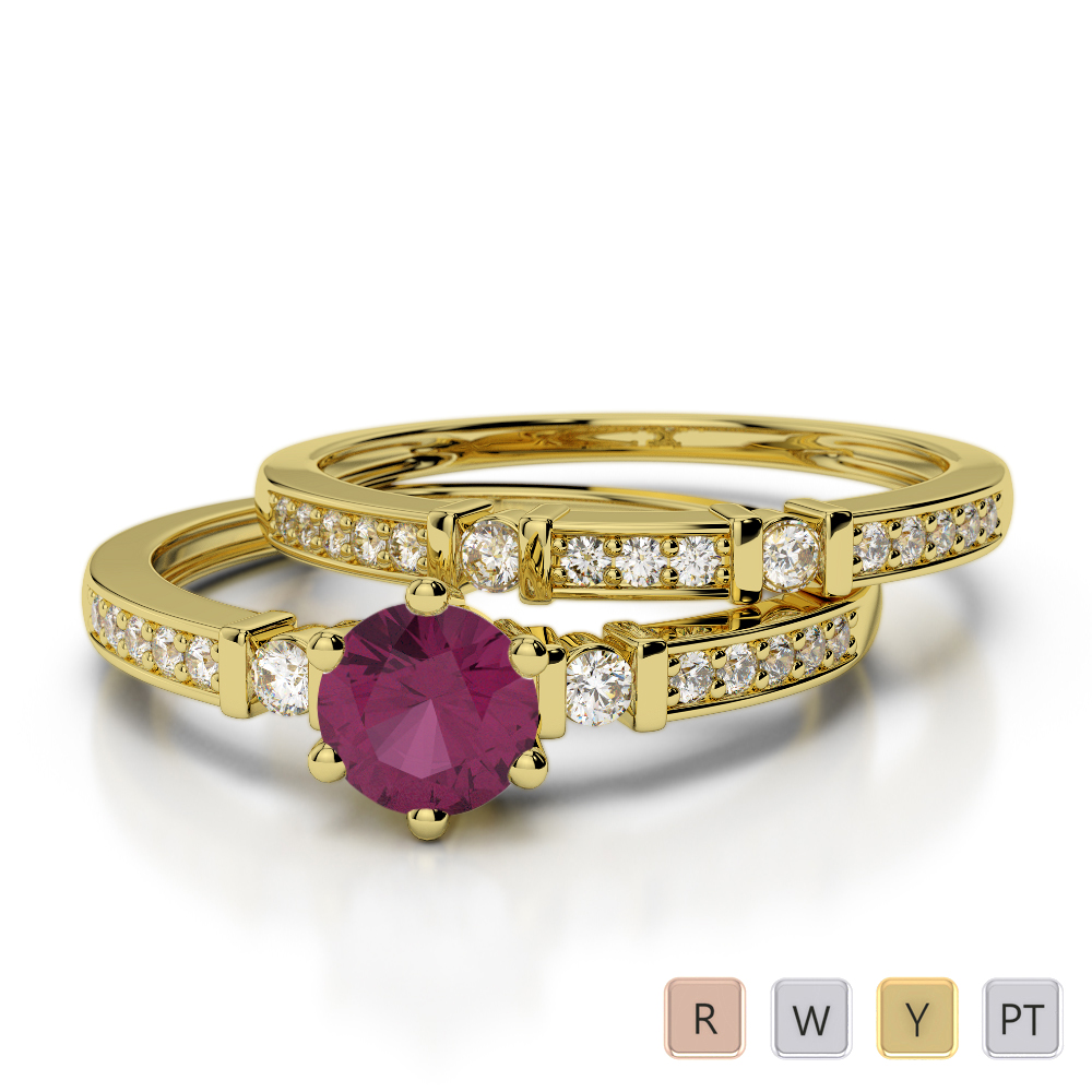 Bar and Prong Set Ruby & Diamond Bridal Set Ring 0305