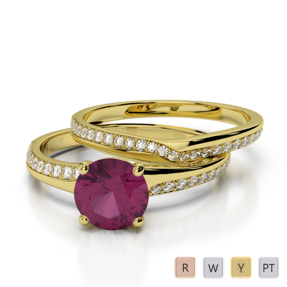 Claw Set Ruby and Diamond Bridal Set Ring 0331