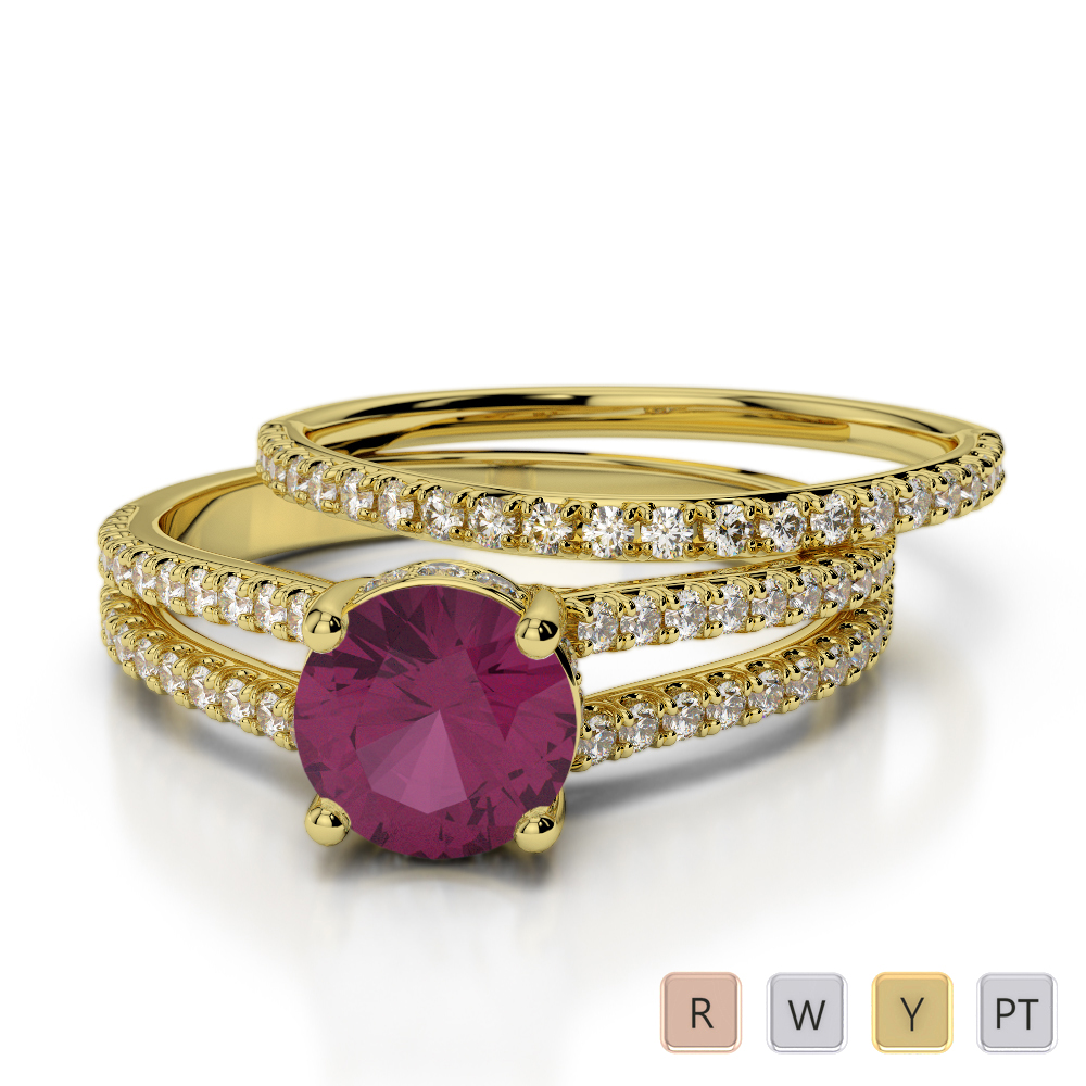 Prong Set Bridal Set Ring With Ruby and Diamond 0341