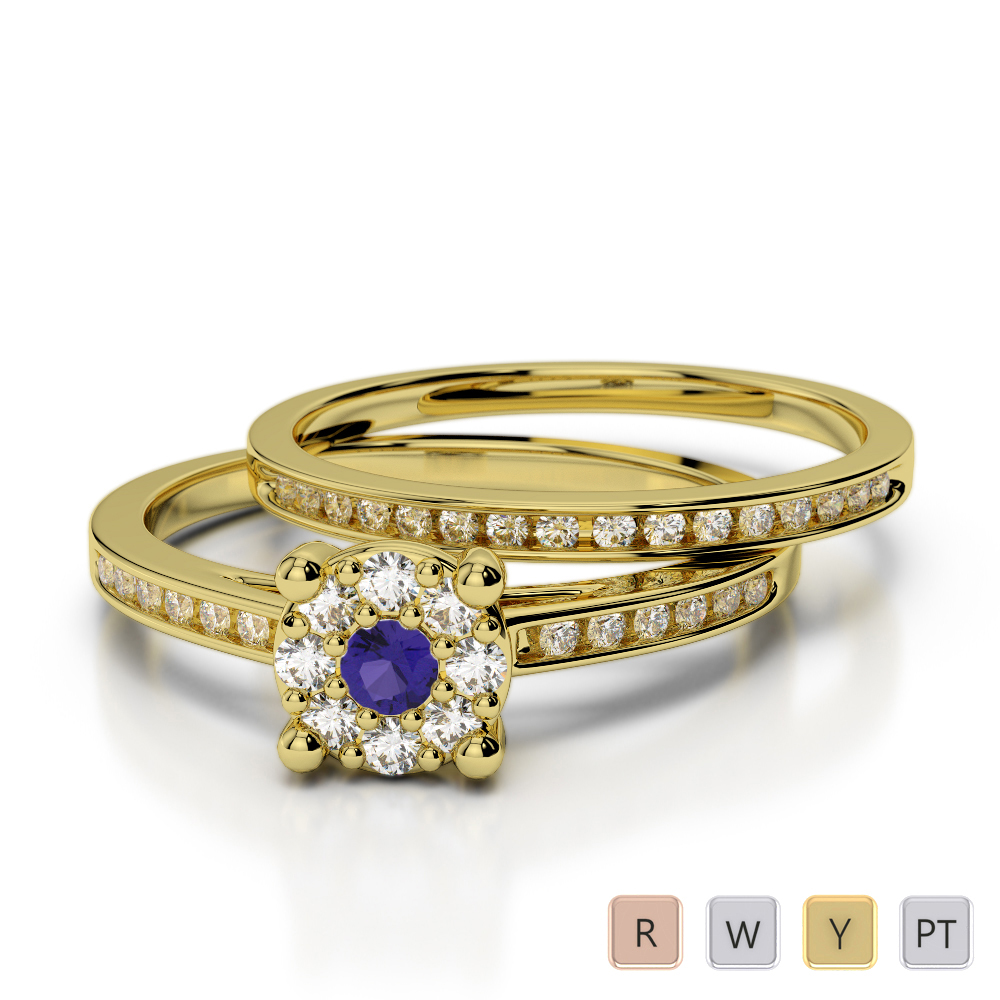 Channel Set Diamond & Prong Set Tanzanite Bridal Set Ring 0291