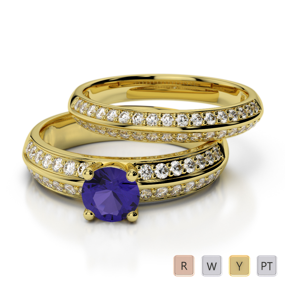 Round Cut Tanzanite Bridal Set Ring With Diamond 0311