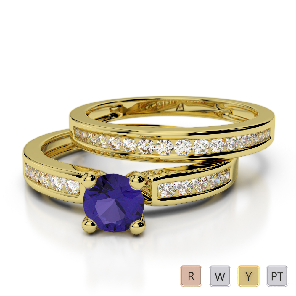 Channel Set Diamond & Prong Set Tanzanite Bridal Set Ring 0312