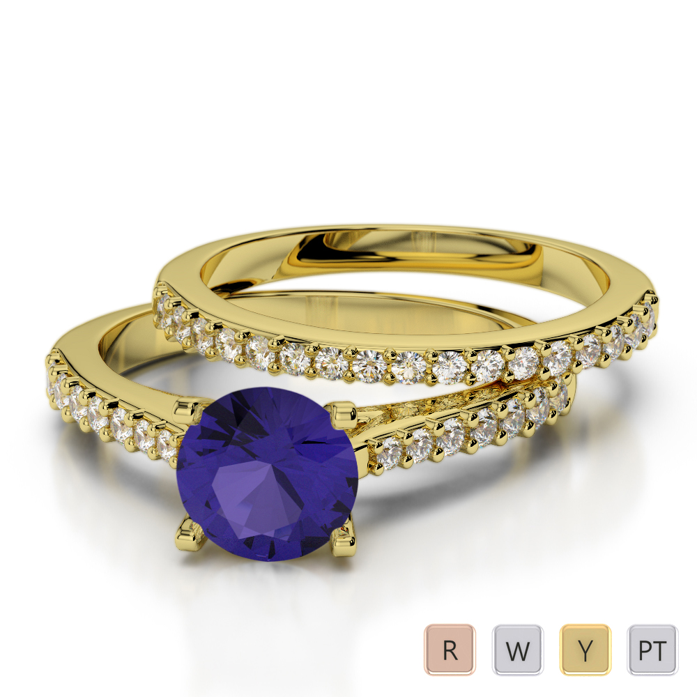 Round Cut Diamond Bridal Set Ring With Tanzanite 0343