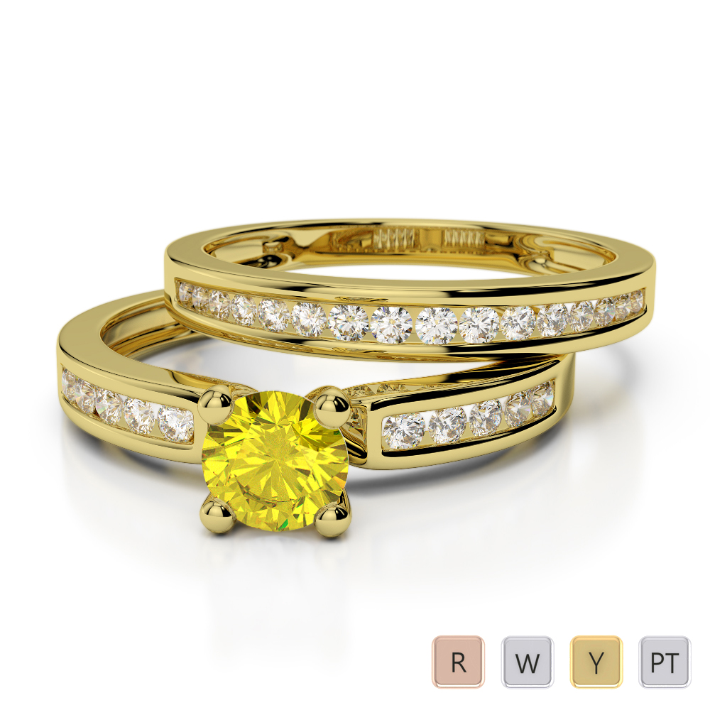 Channel Diamond & Prong Set Yellow Sapphire Bridal Set Ring 0312