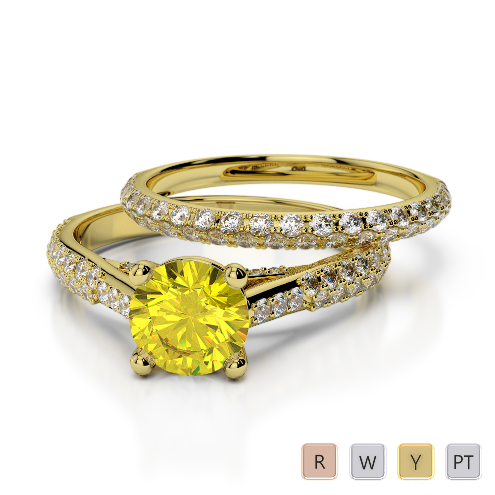Prong Set Diamond and Yellow Sapphire Bridal Set Ring 0330